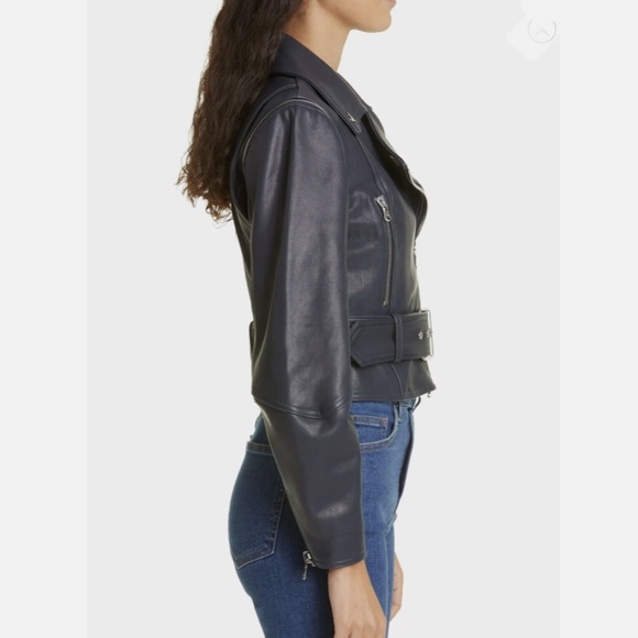 Veronica Beard (NWT $1,598 USD) Jylan Navy Blue Leather Moto Jacket Sz 0 - Picture 10 of 10